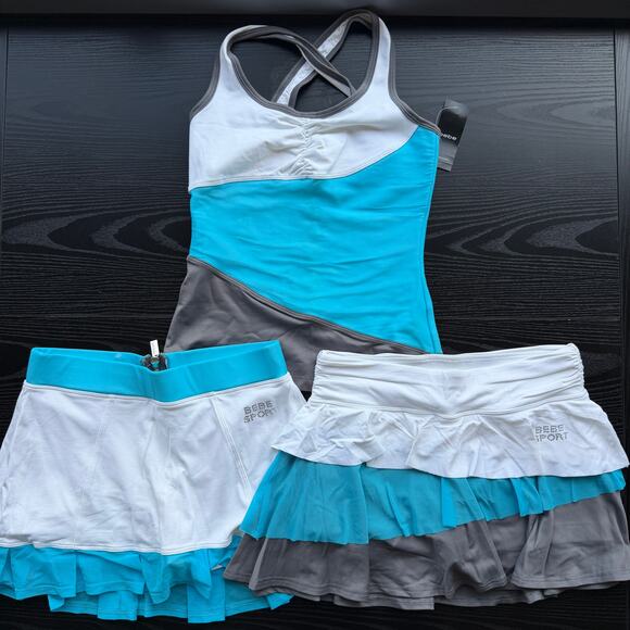 bebe Dresses & Skirts - SOLD!!NWT New Bebe Sport 3 Piece Tennis Set Tank + 2 Skorts Size XS